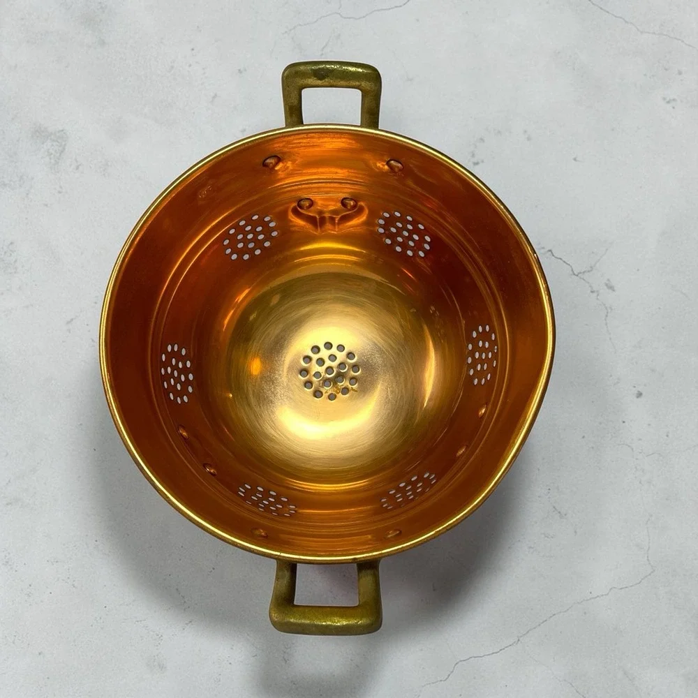 Vintage Cottage Copper And Brass Claw Footed Colander Strainer Handles 3.5
