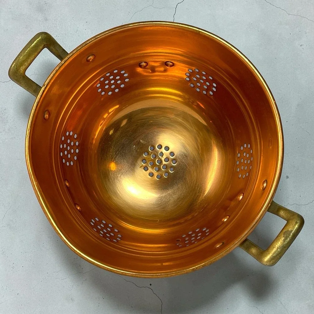 Vintage Cottage Copper And Brass Claw Footed Colander Strainer Handles 3.5