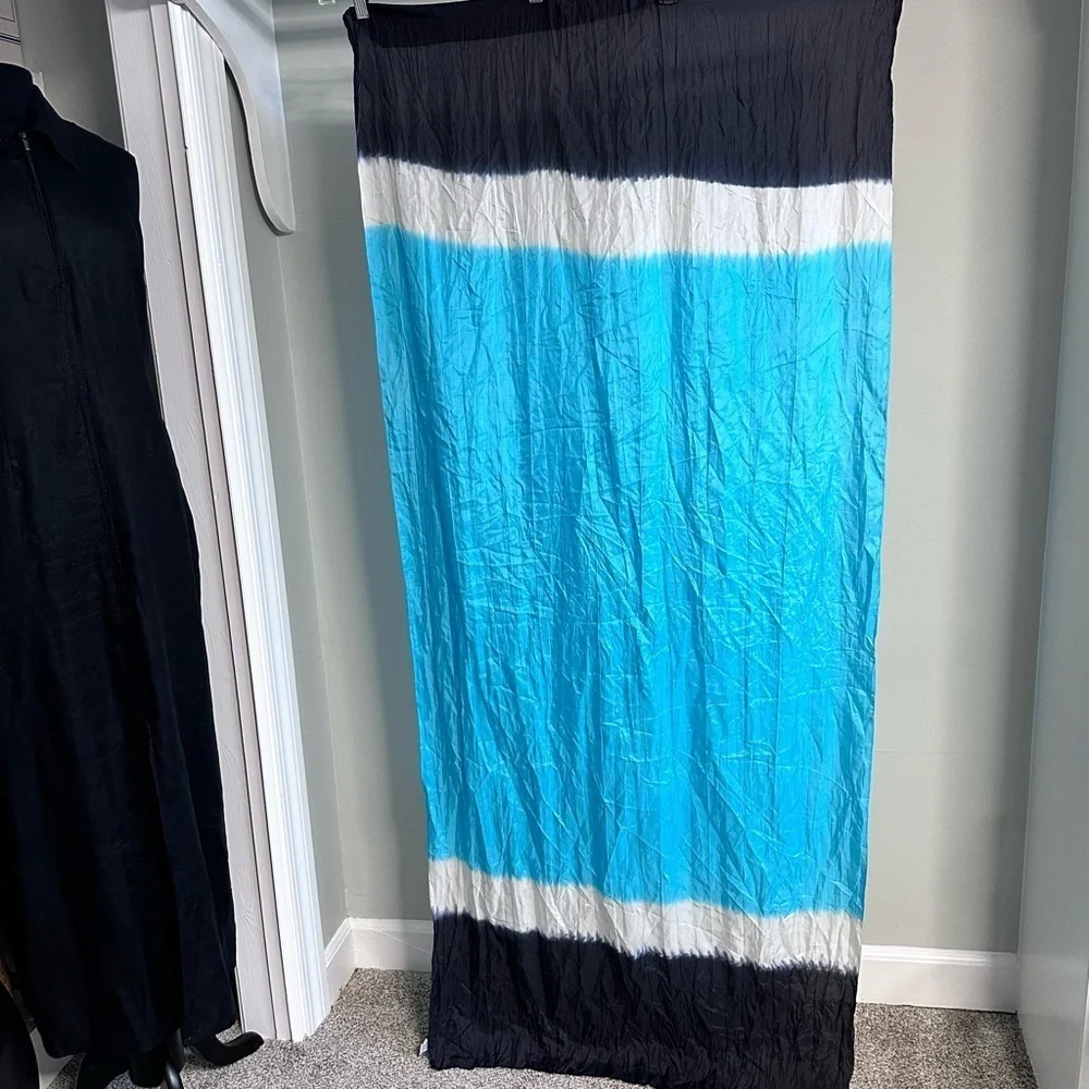 Elegant Large 32x70 Silk Scarf, Wrap, Beach Cover Blue, Black & white Women's