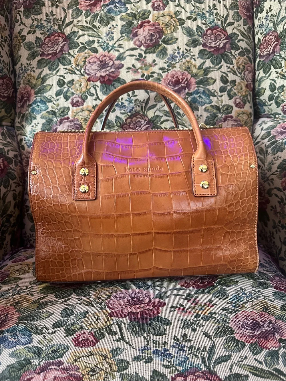 Kate Spade Brown Croc-Embossed Leather Handle Satchel‎