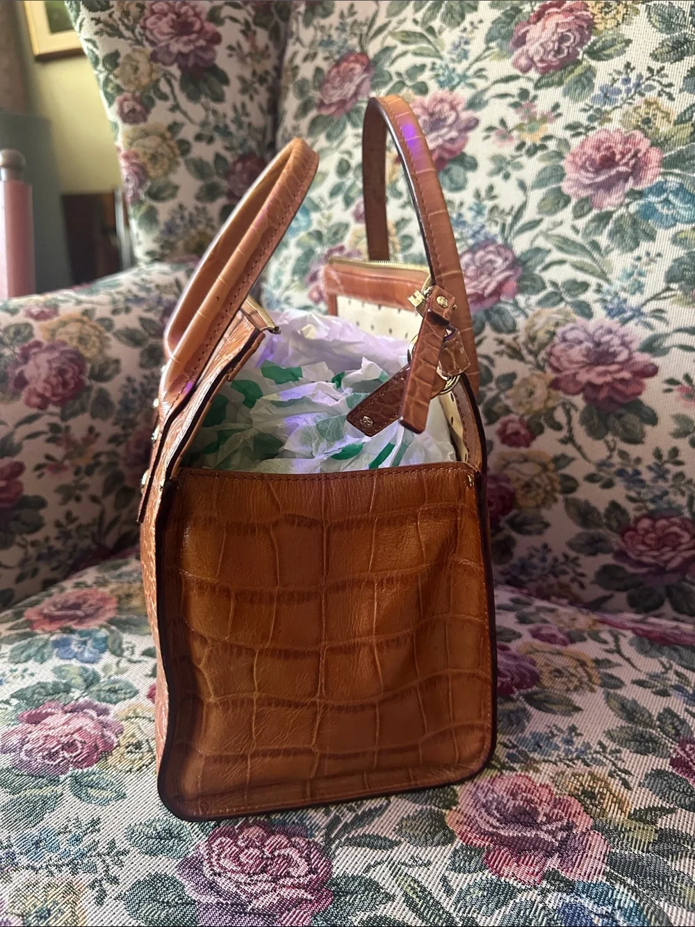 Kate Spade Brown Croc-Embossed Leather Handle Satchel‎