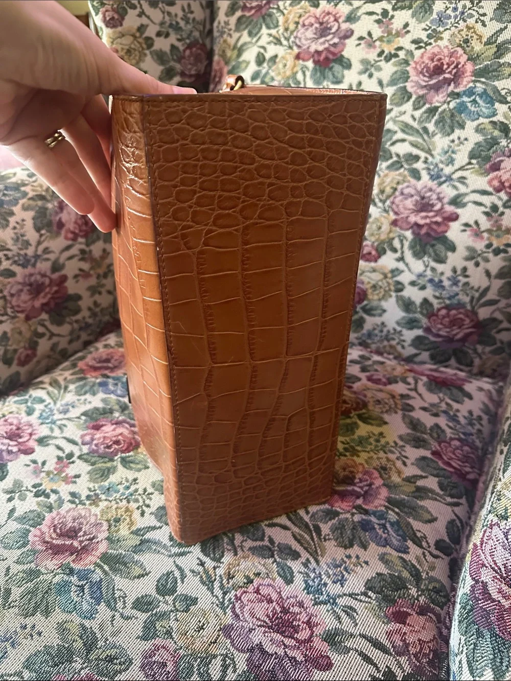 Kate Spade Brown Croc-Embossed Leather Handle Satchel‎