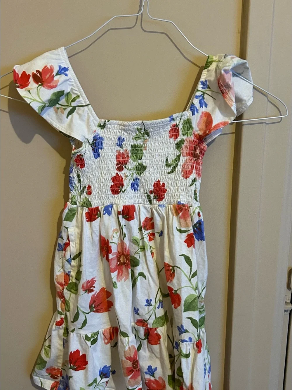 Old Navy White Floral Dress with Red & Blue Blooms