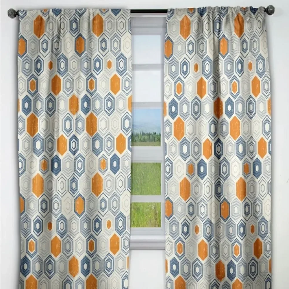 Designart Retro Hexagon Pattern IX Mid-Century Modern Blackout Curtain 2 panels