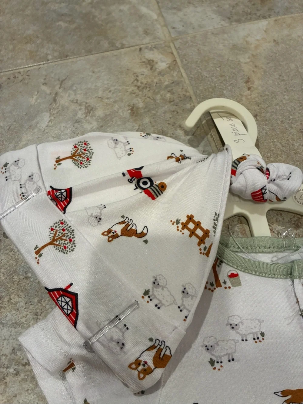 Milkberry Three Piece Set Bamboo Bodysuit Hat Pants Farm Dog Tractor