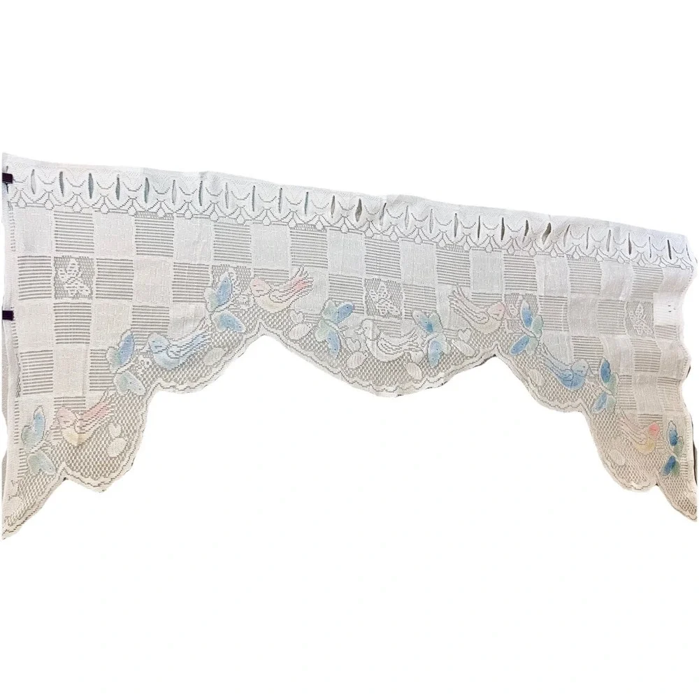 VTG Butterfly Bird Colored‎ Sheer Lace Curtain Valance 28