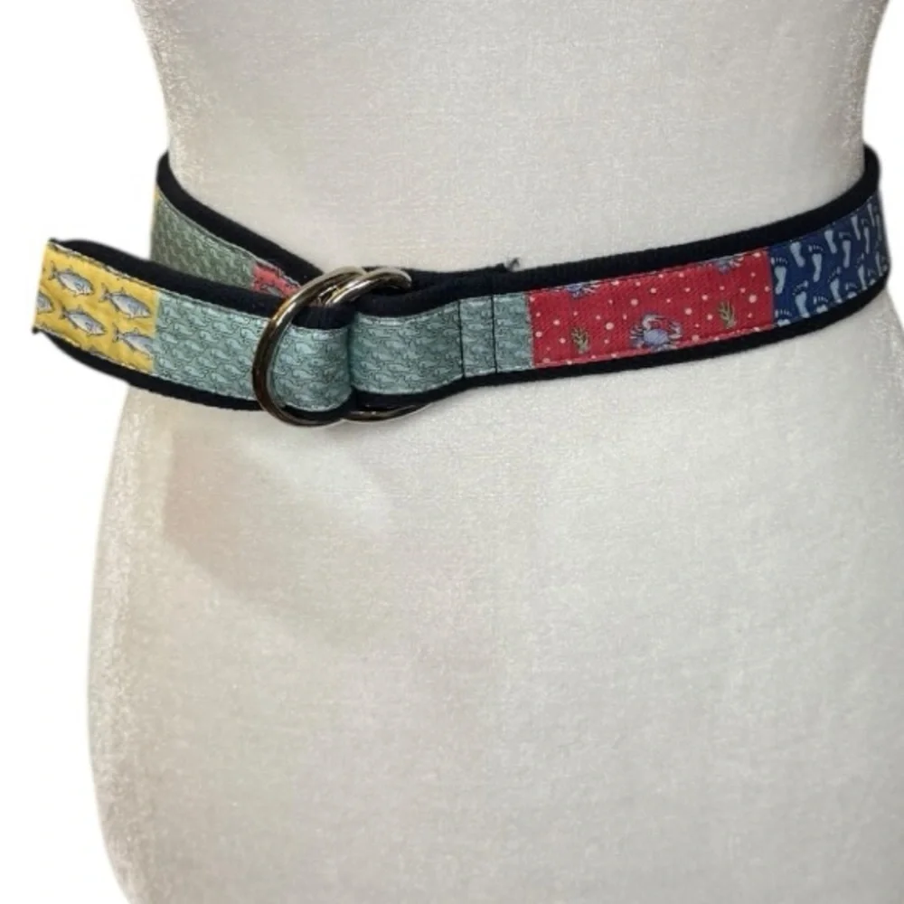 Vineyard Vines Kids patchwork belt; navy canvas double loop‎ buckle, size: XS