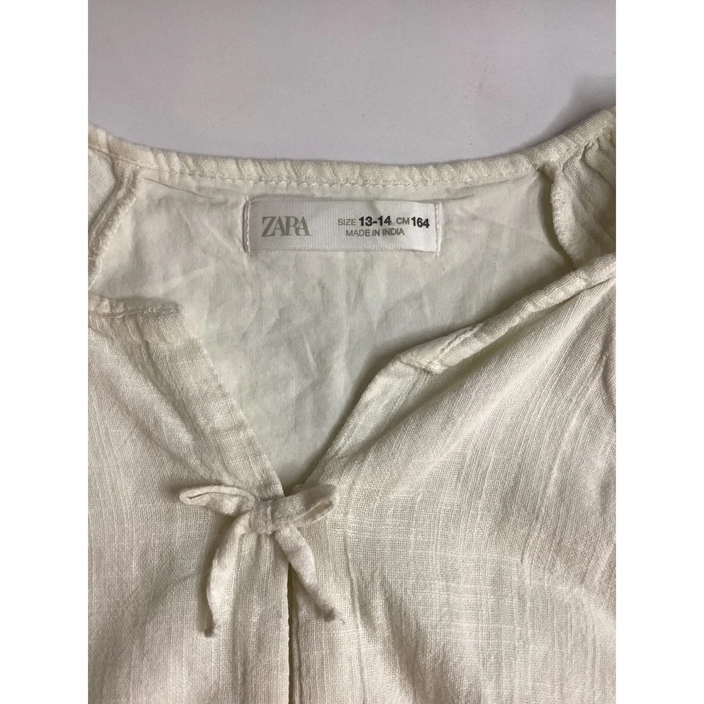Zara Girls White Tie Front Puff Sleeve Peplum Blouse Size 13-14 CM‎ 164