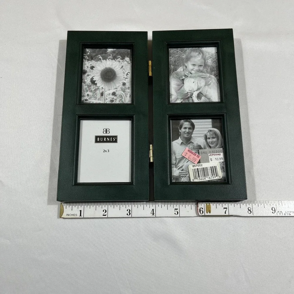 Burnes of Boston Picture Frame 2x3 Dark Green Hinged 4-Photo Wood Frame