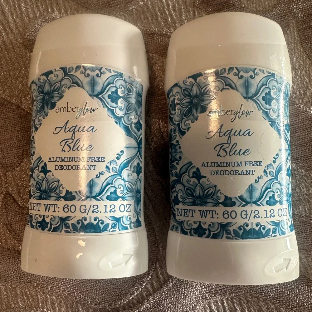 Amberglow Aqua Blue Aluminum Free Deodorant 2.12 oz 2 Pack Set 60g Each