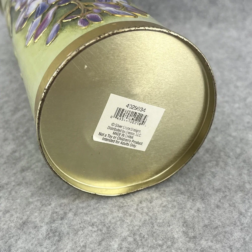Silver Crane Green Floral Tin Art‎ Nouveau Wisteria Storage Canister Lid Spring