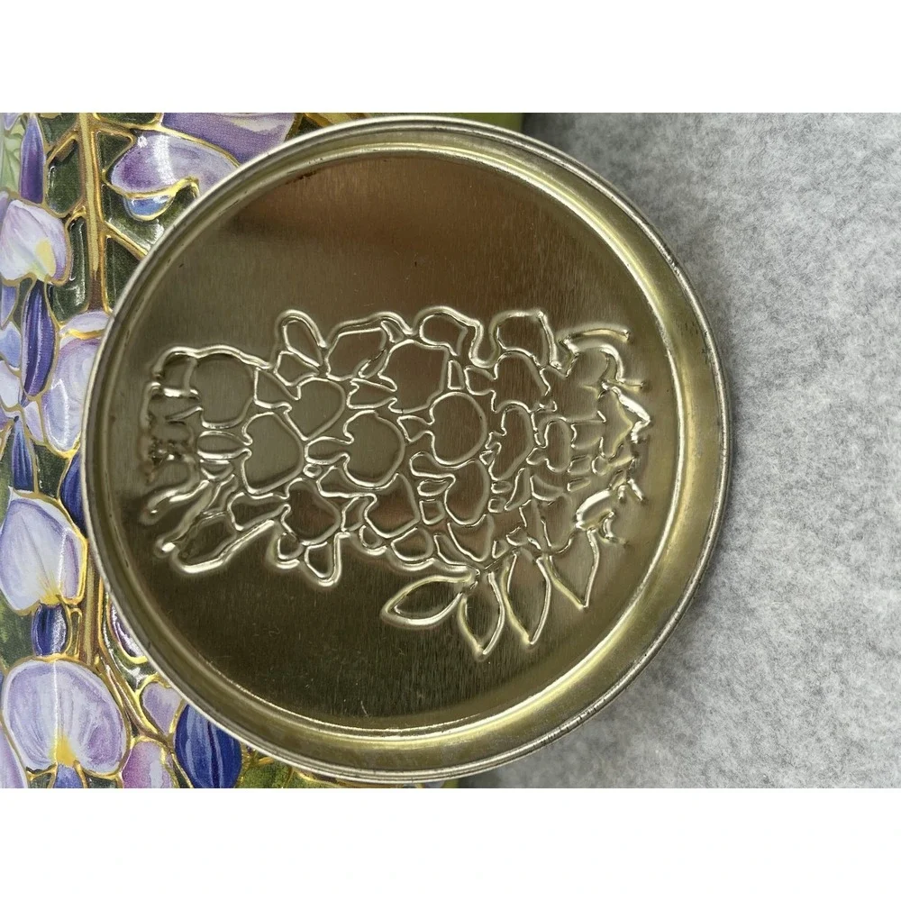 Silver Crane Green Floral Tin Art‎ Nouveau Wisteria Storage Canister Lid Spring