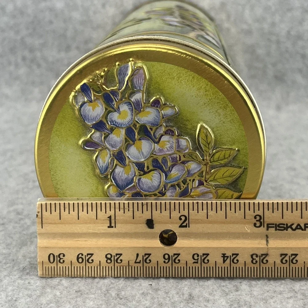 Silver Crane Green Floral Tin Art‎ Nouveau Wisteria Storage Canister Lid Spring