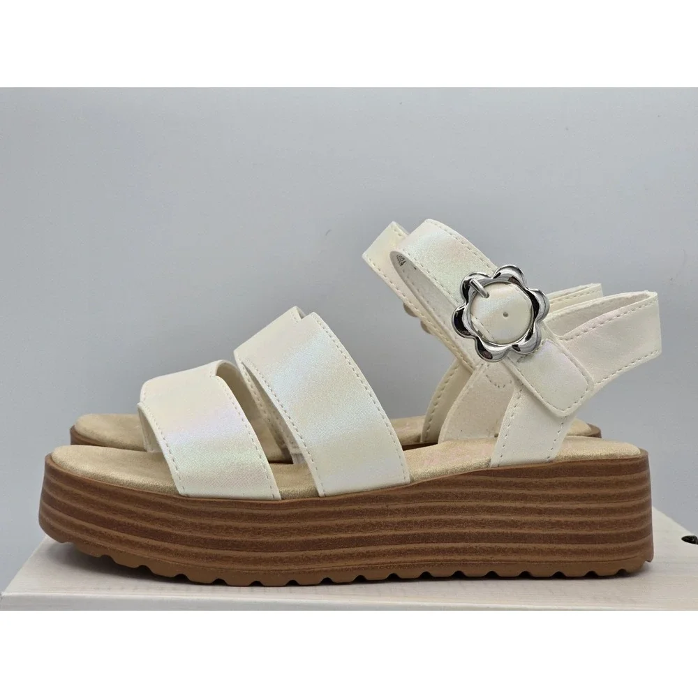 Blowfish Malibu Girl's‎ Journey-K Platform Wedge Sandal White Iridescent Sz 13 M