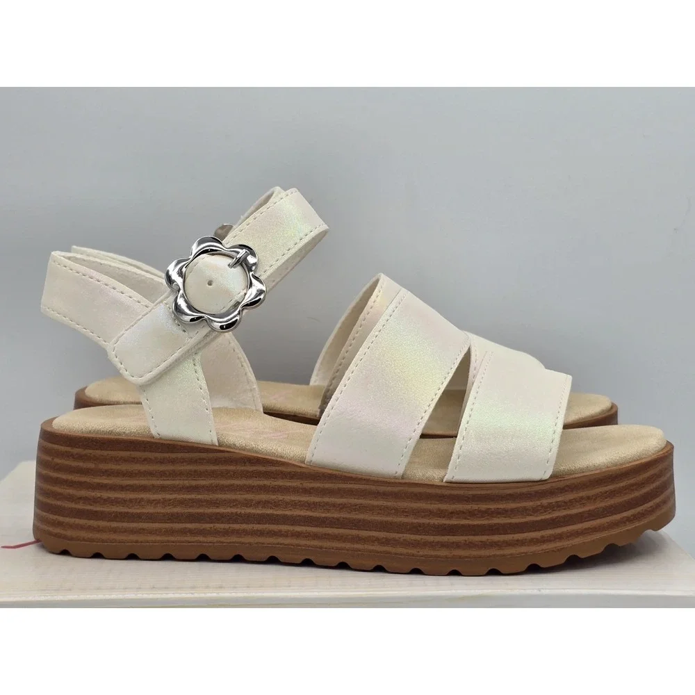Blowfish Malibu Girl's‎ Journey-K Platform Wedge Sandal White Iridescent Sz 13 M