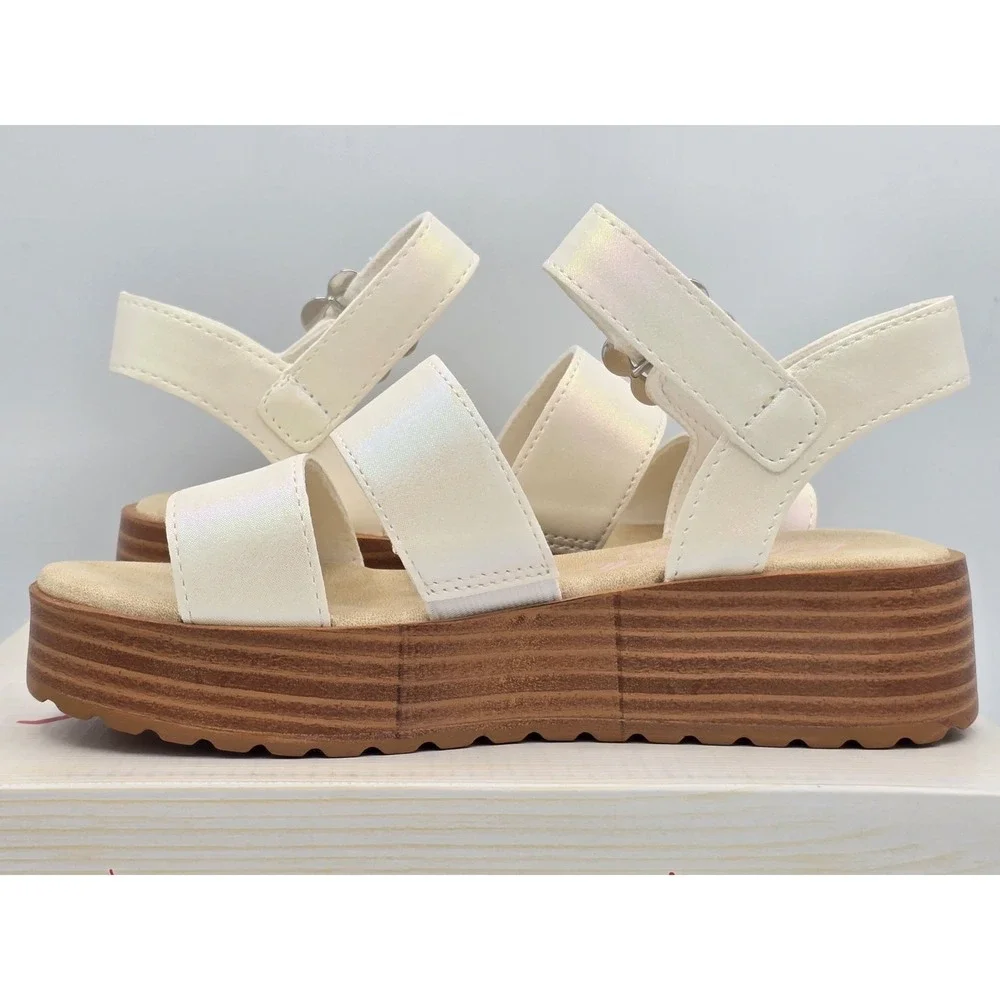 Blowfish Malibu Girl's‎ Journey-K Platform Wedge Sandal White Iridescent Sz 13 M