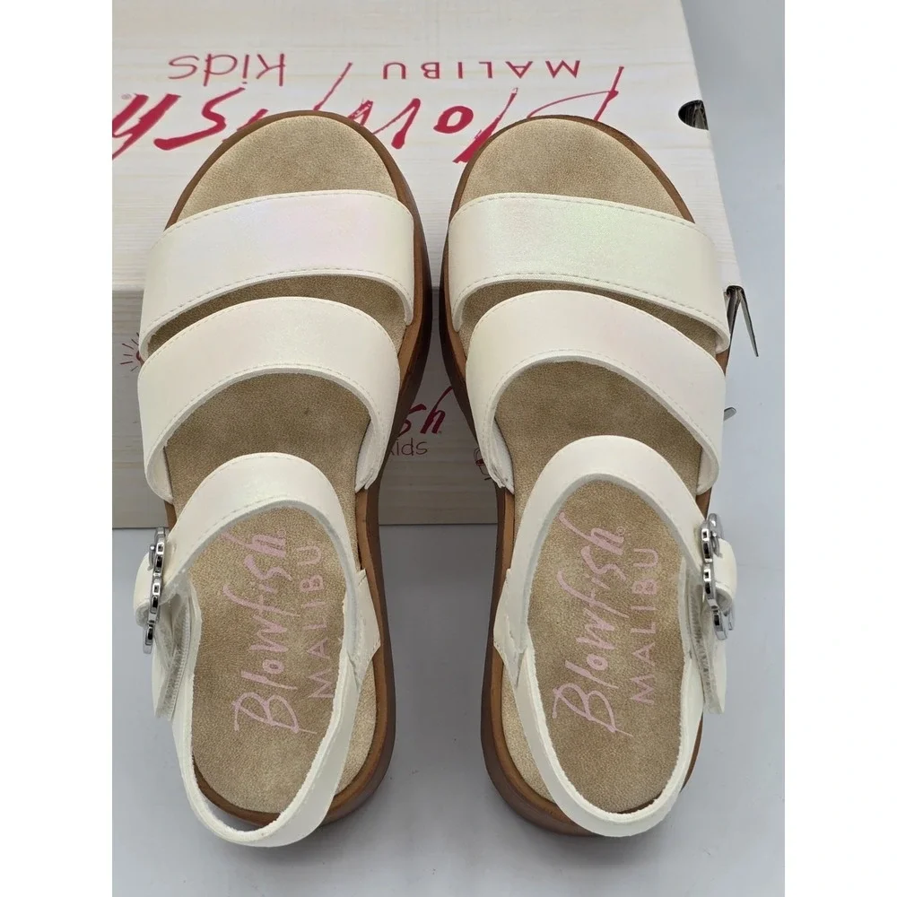 Blowfish Malibu Girl's‎ Journey-K Platform Wedge Sandal White Iridescent Sz 13 M