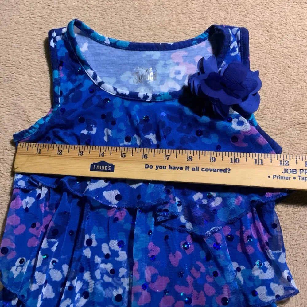 Justice Girls 7 Blue Cheetah Print Layered TieredRuffle Sequins Mesh Tank Top‎