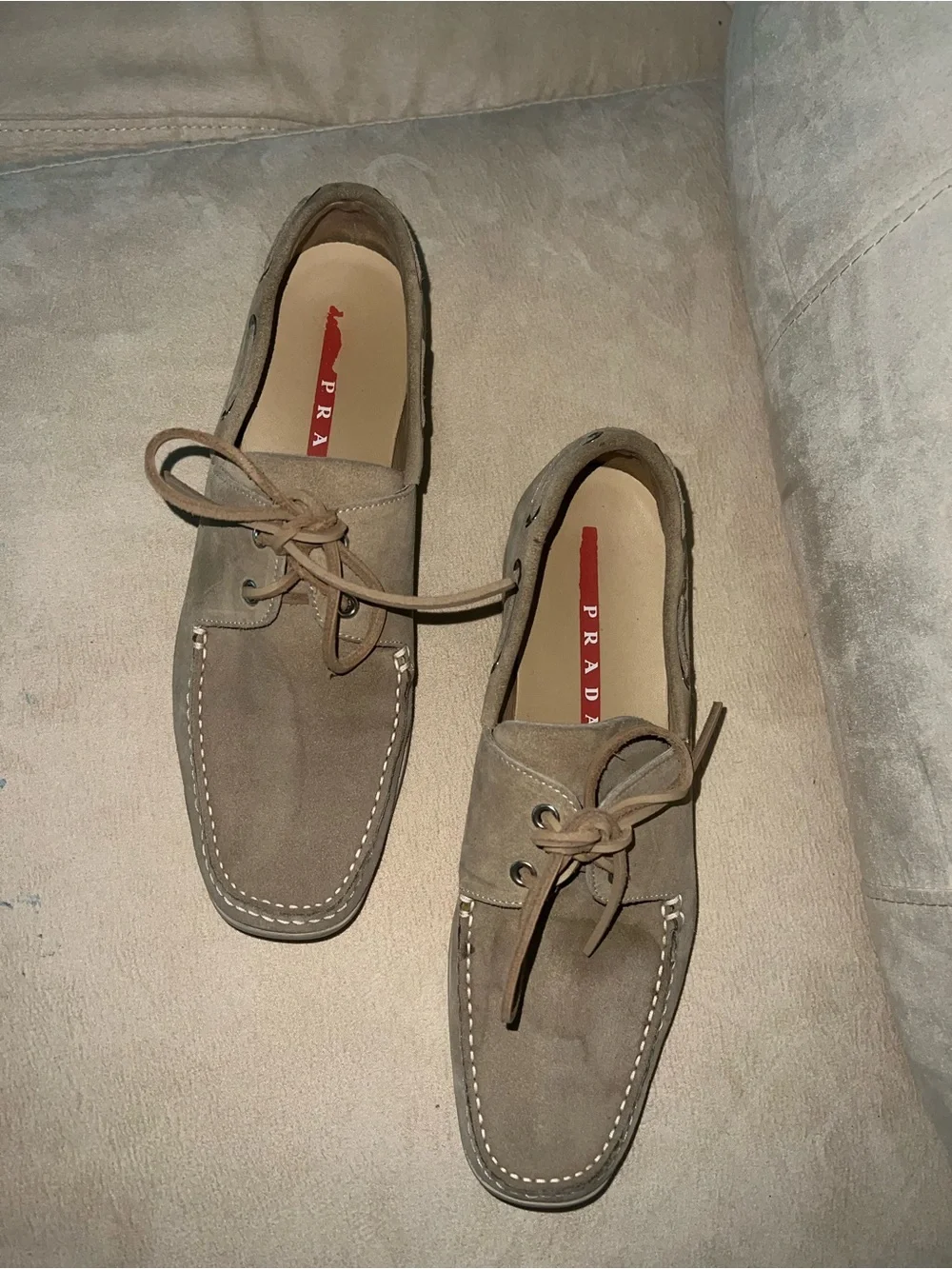Men's Prada Taupe Suede Lace-Up Boat Shoes