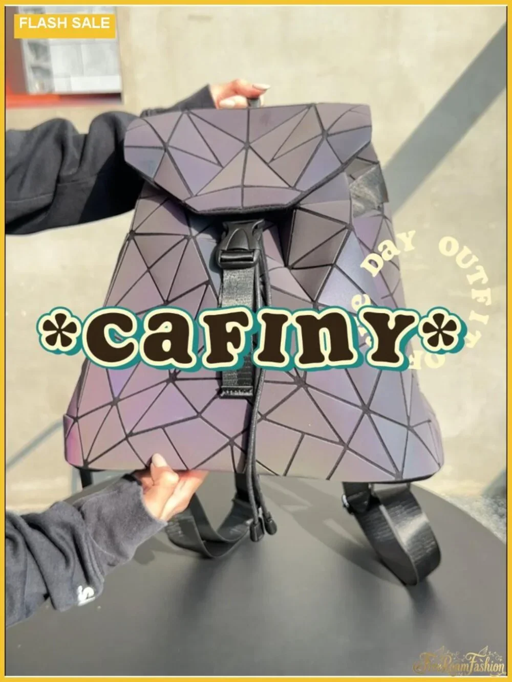 Holographic Geometric Women's Backpack Luminous Travel Daypack