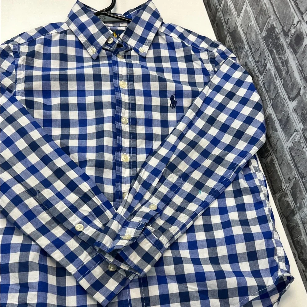 Boy's Ralph Lauren Blue and White Plaid Shirt‎