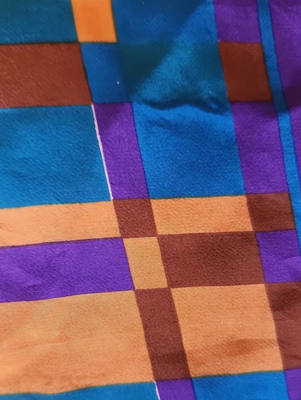 Vtg Made In Italy Blue, Purple & Gold Geometric Silk Scarf 30 X 30