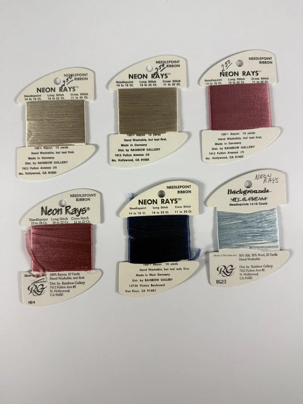 Rainbow Gallery Neon Rays Thread Lot 6 Cards Taupe Rose Blue
