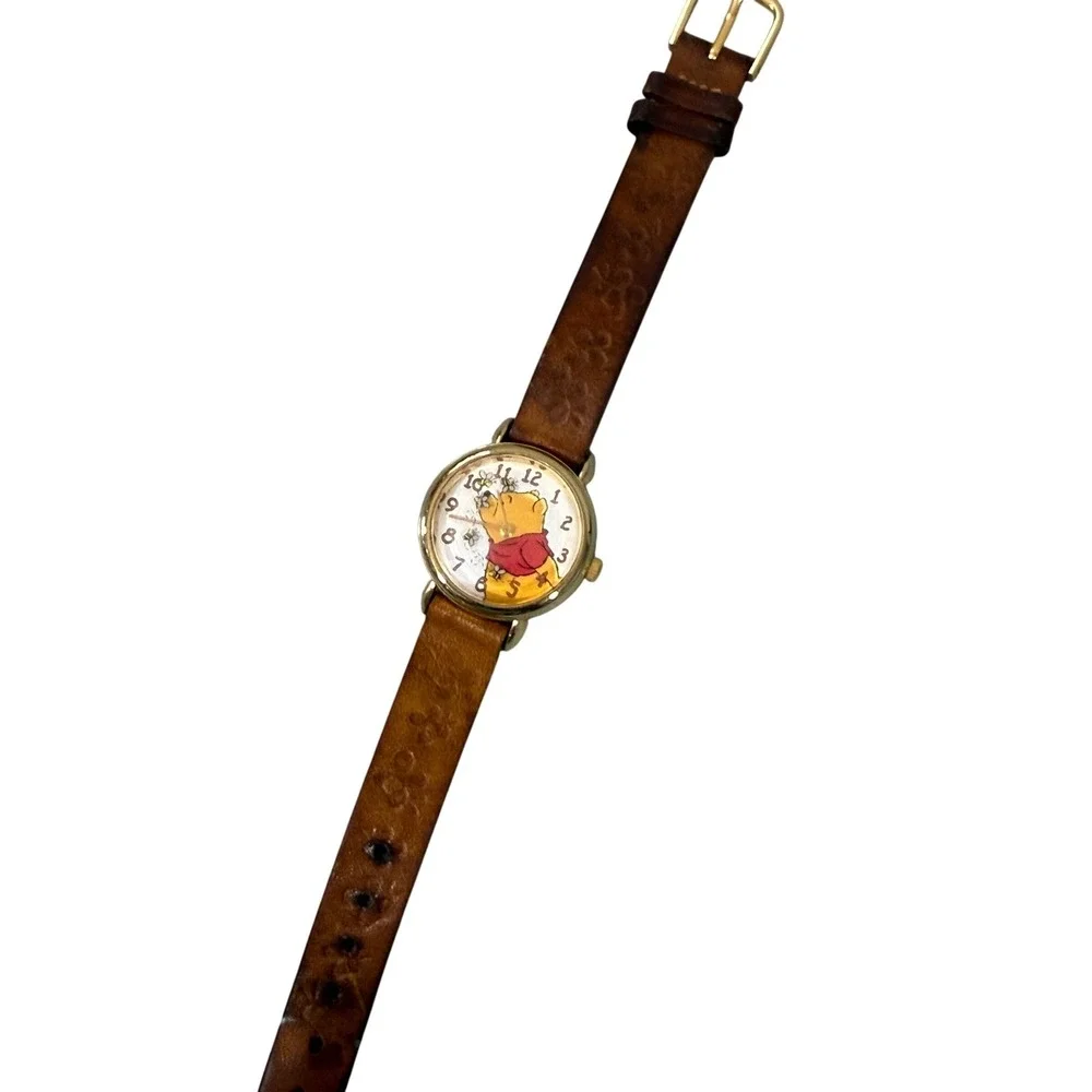 UNTESTED Vintage Timex Winnie the Pooh Watch Disney Brown Leather Bee‎