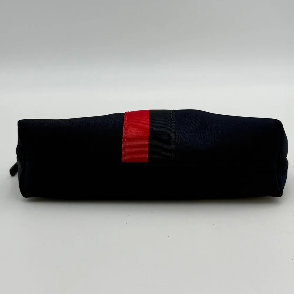 Kate Spade Navy Nylon Cosmetic Bag Red Black Stripe Logo Makeup Pouch