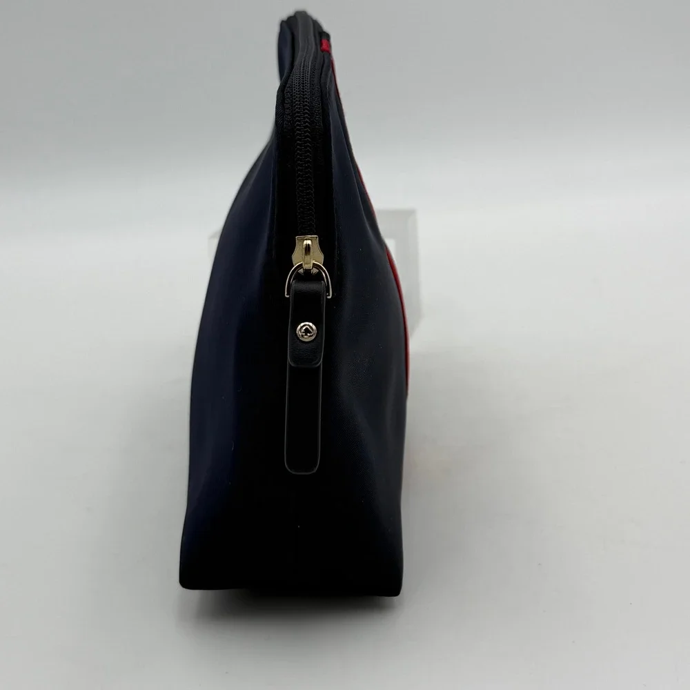 Kate Spade Navy Nylon Cosmetic Bag Red Black Stripe Logo Makeup Pouch