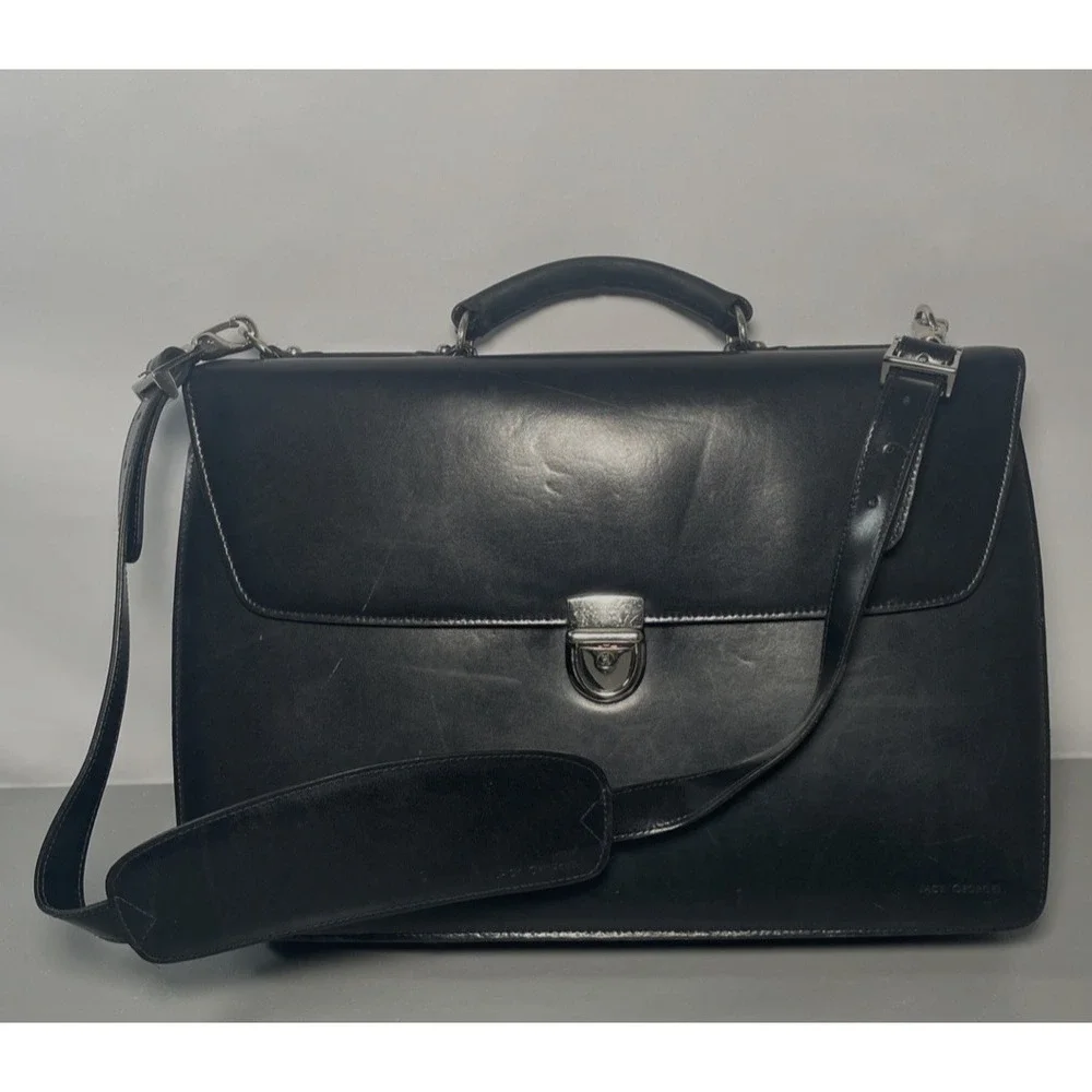 Black Leather Executive Professional Briefcase by Jack‎ Georges