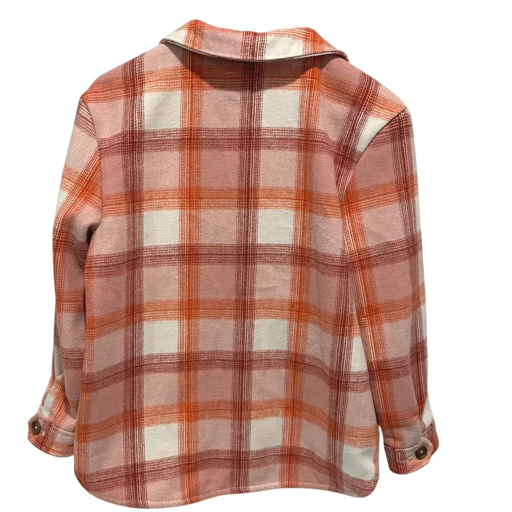 Old Navy Kids XL 14-16 Pink Orange‎ Plaid Flannel Shirt Jacket Shacket