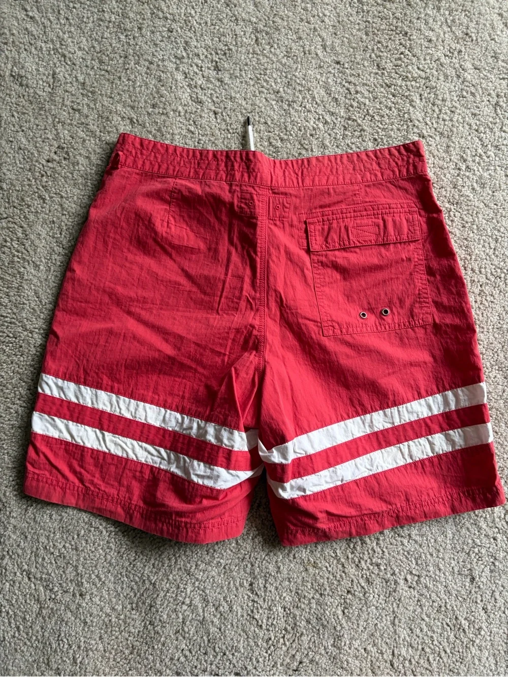 Brooks brothers men red two striped board shorts swim bathing suit shorts sz 33