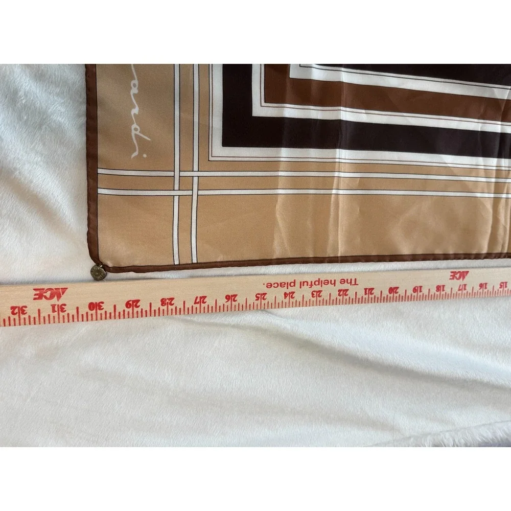 Leonardi Geometric Vintage Scarf 30''x30'' Fall 100% Silk Hand Rolled Edges