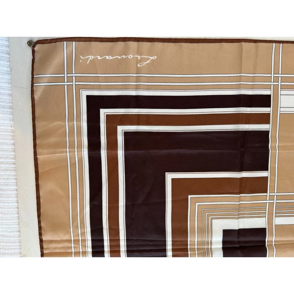 Leonardi Geometric Vintage Scarf 30''x30'' Fall 100% Silk Hand Rolled Edges