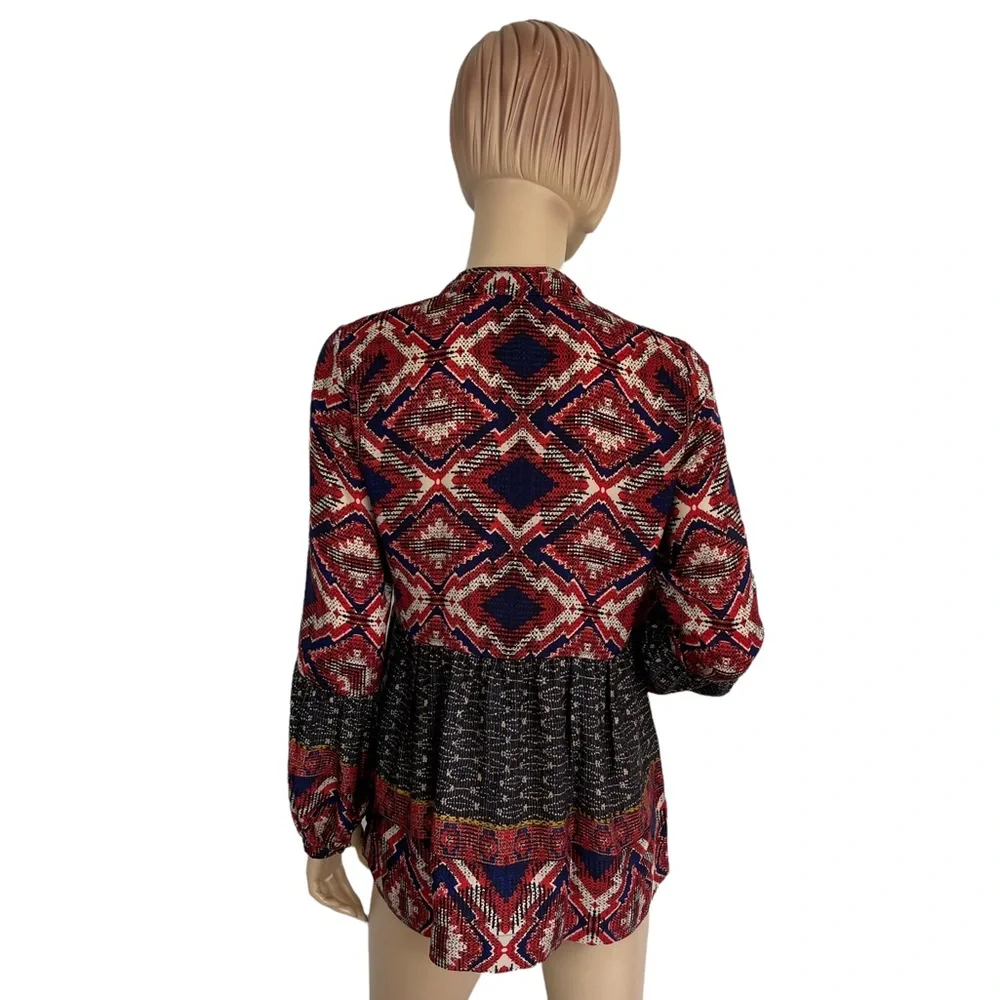 Anthropologie Konrad & Joseph Boho Geometric Peasant Blouse Red Small