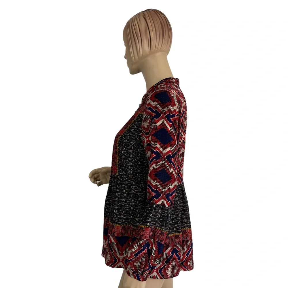 Anthropologie Konrad & Joseph Boho Geometric Peasant Blouse Red Small