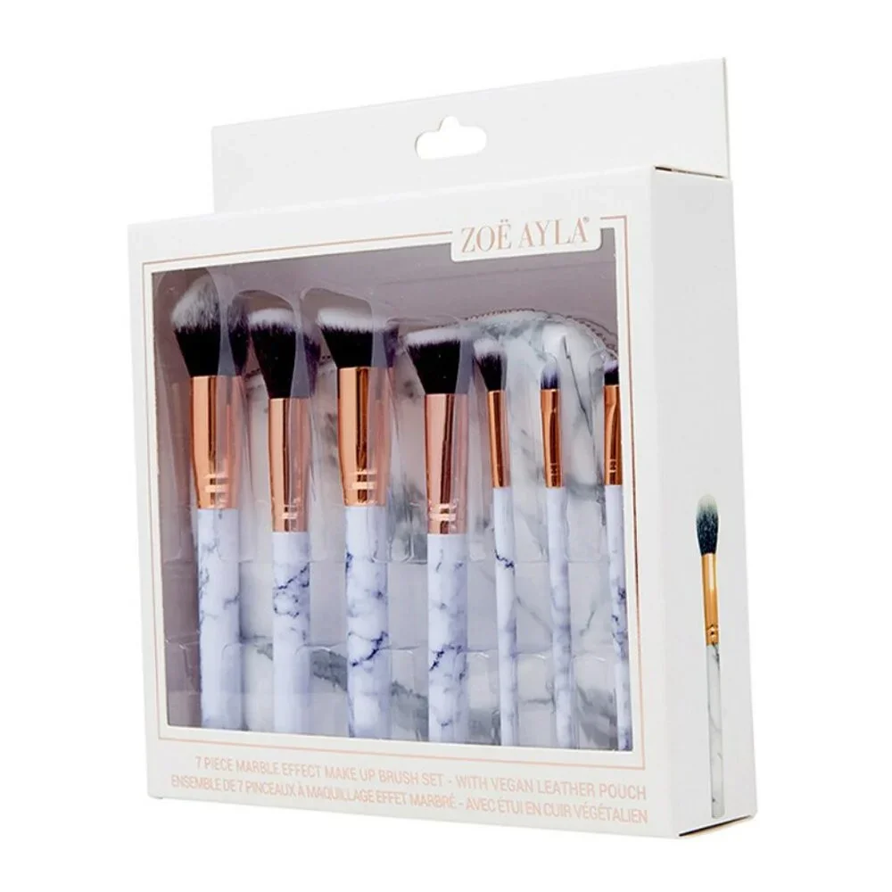 🆕 Zoë Ayla 7 Piece Marble Effect Make Up Brush Set with Vegan Leather Pouch