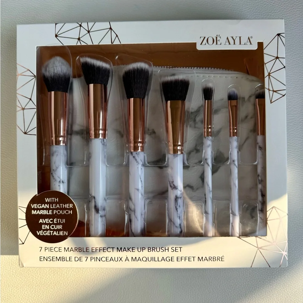 🆕 Zoë Ayla 7 Piece Marble Effect Make Up Brush Set with Vegan Leather Pouch