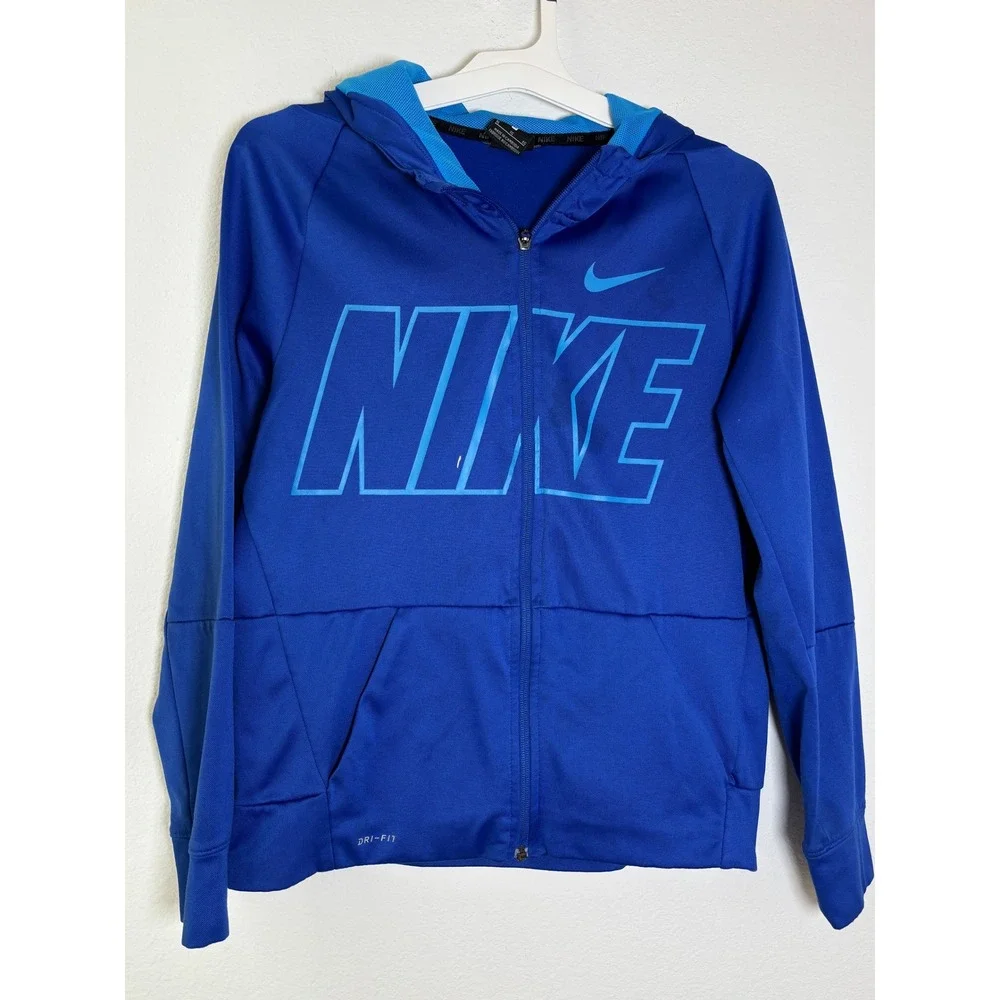 Nike Dri-FIT Full Zip Hoodie Boys‎ XL Blue Graphic Athletic Sweatshirt Jacket