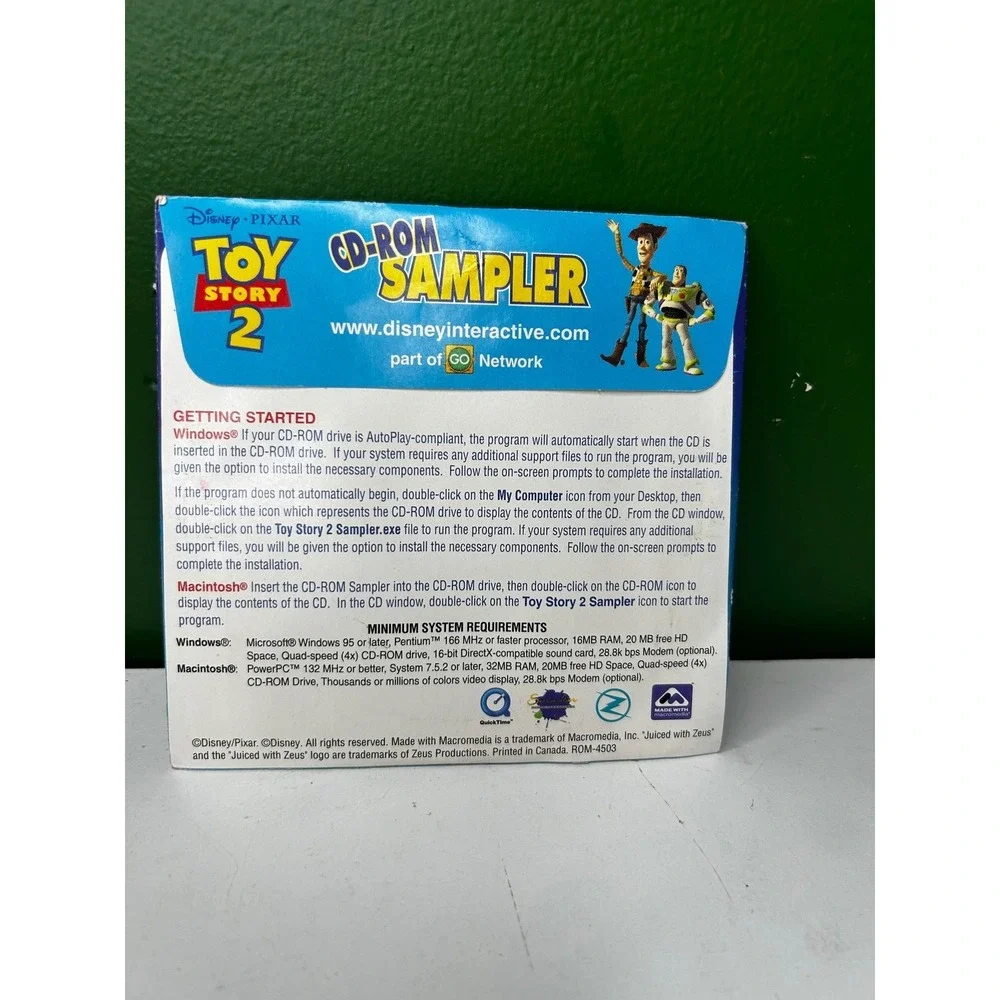 Vintage 1999 Disney Pixar ToyStory 2 CD-ROM Sampler PC Mac Promo Disc Woody Buzz