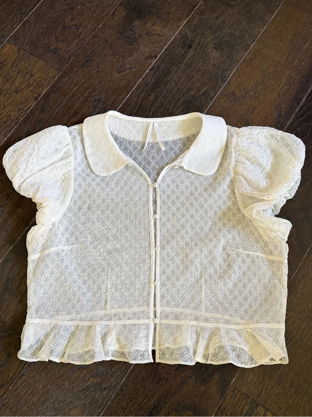 Anthropologie Collared Puff-Sleeve Lace Blouse |