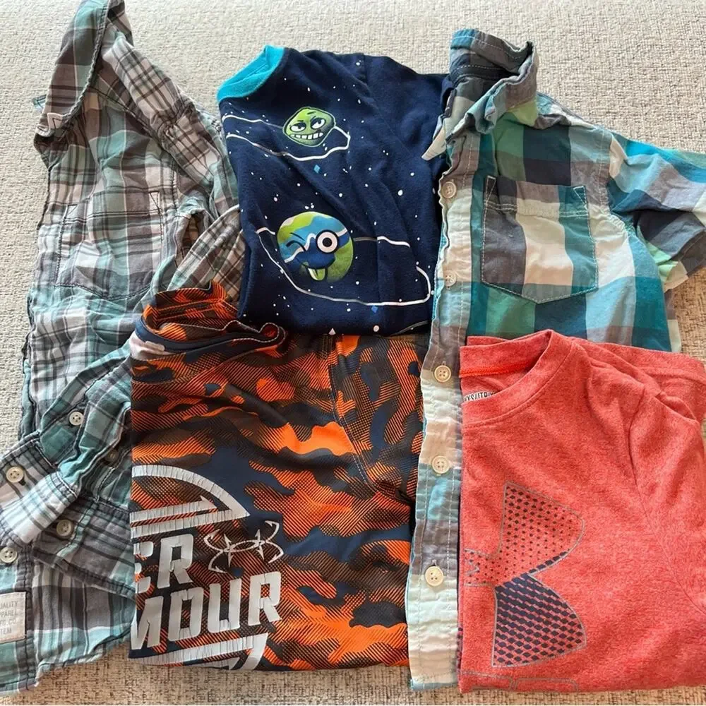 5 Piece LOT of Boys Size 6 Tops Spring & Summer Under Armour Space Plaid