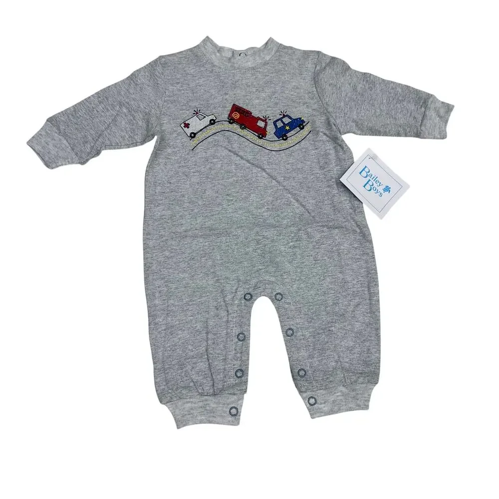 NWT Bailey Boys 3M Emergency Vehicles Knit Romper