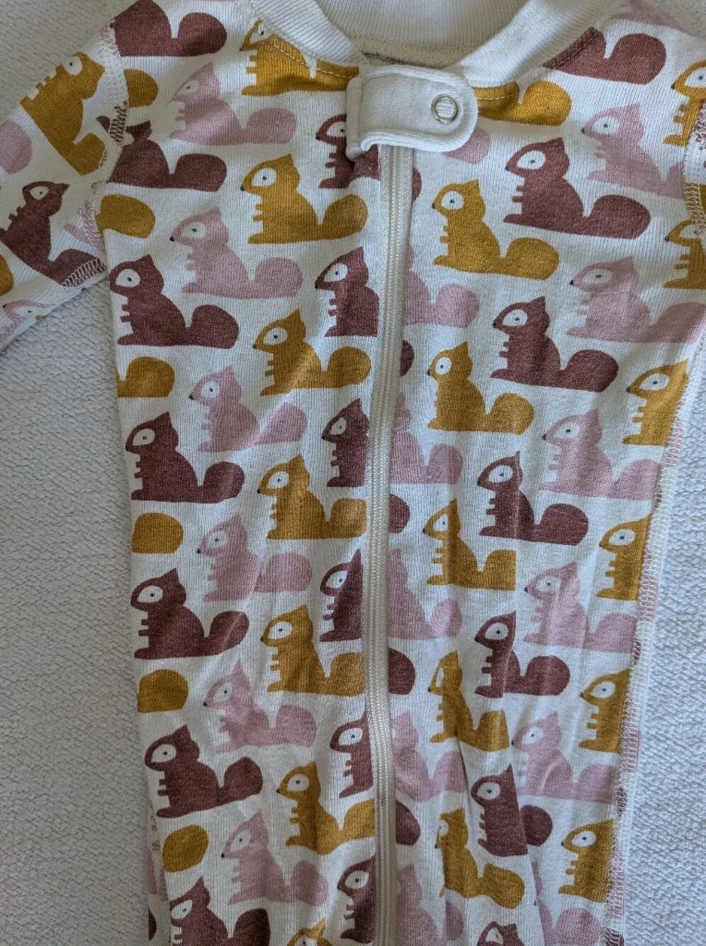 Hanna Andersson Pink, Mustard & Brown Squirrel Print Footed One-Piece