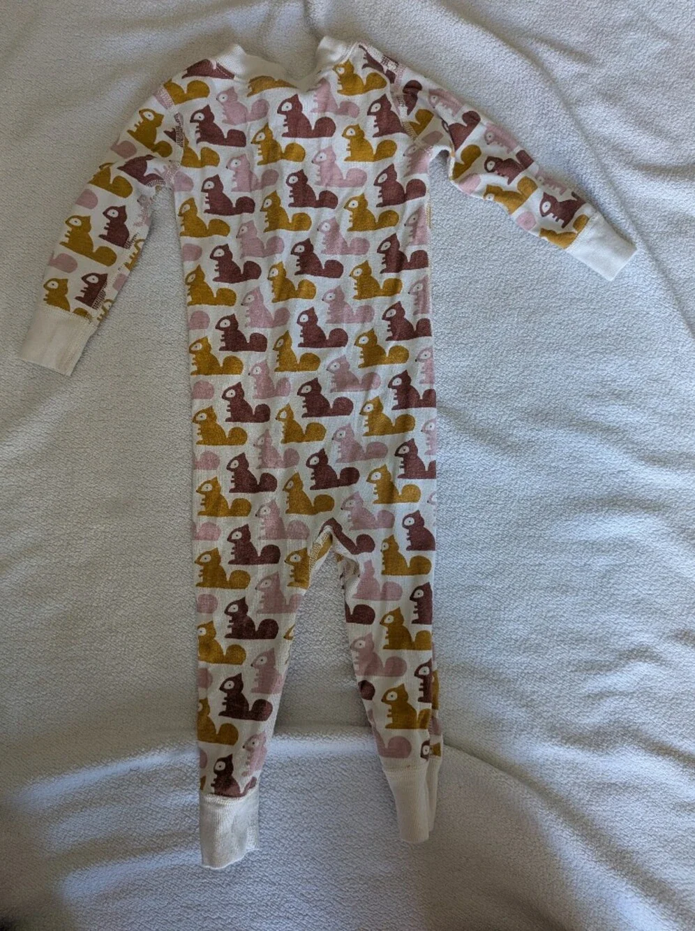 Hanna Andersson Pink, Mustard & Brown Squirrel Print Footed One-Piece