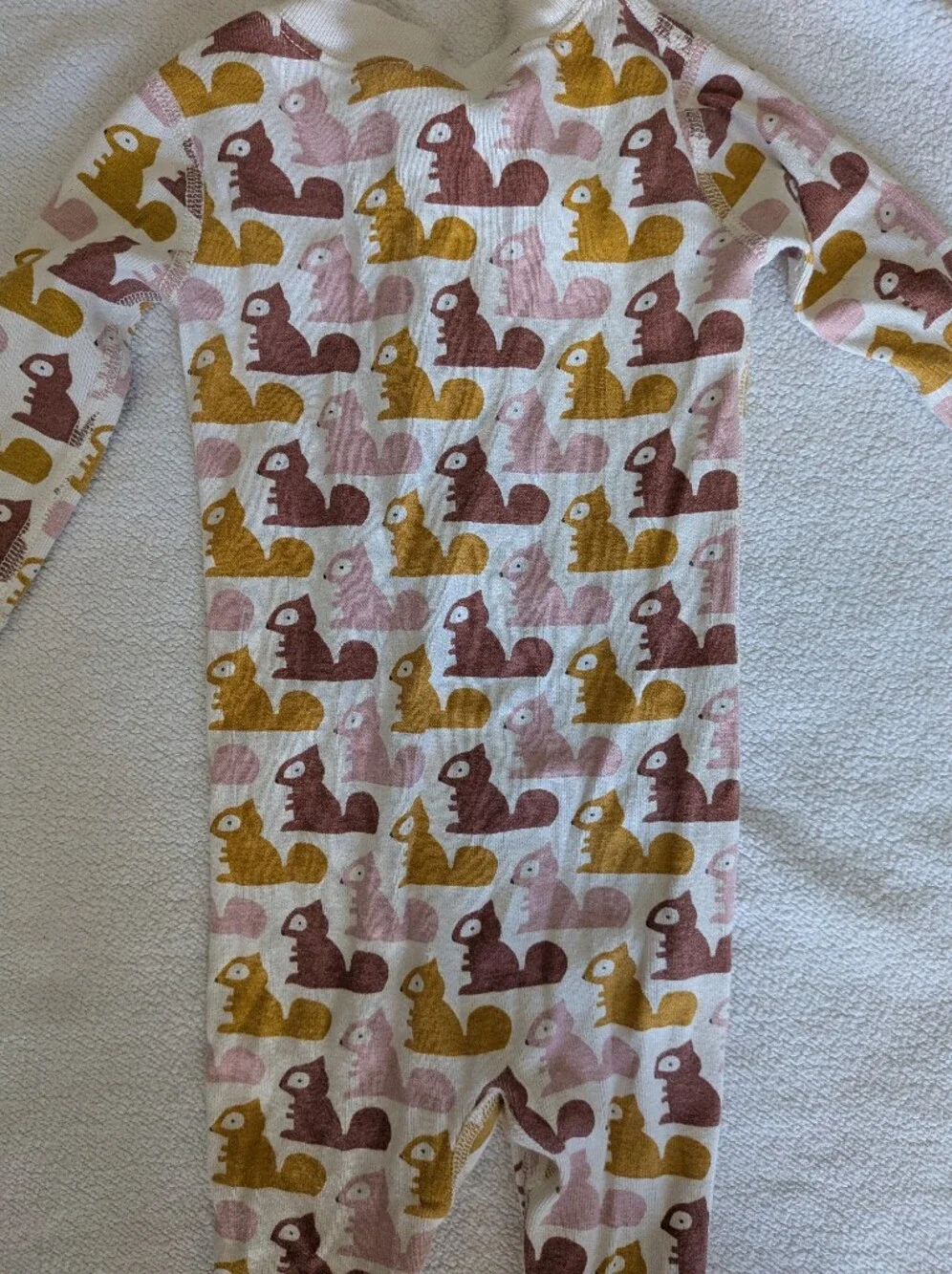 Hanna Andersson Pink, Mustard & Brown Squirrel Print Footed One-Piece