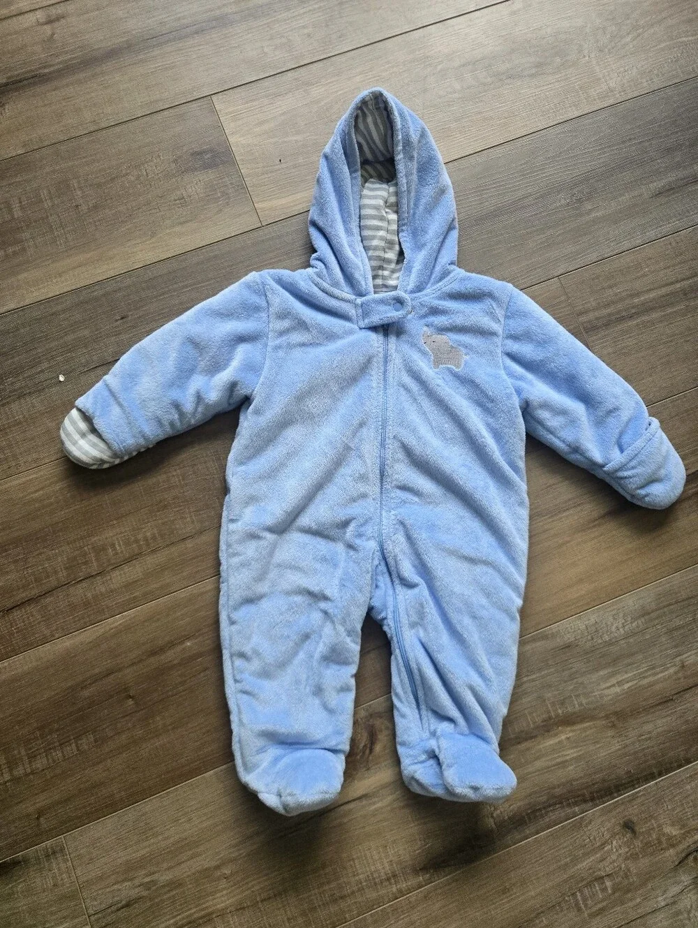 Bundle Carters Light Blue Fleece Hooded Onesie And Gray 3-6months