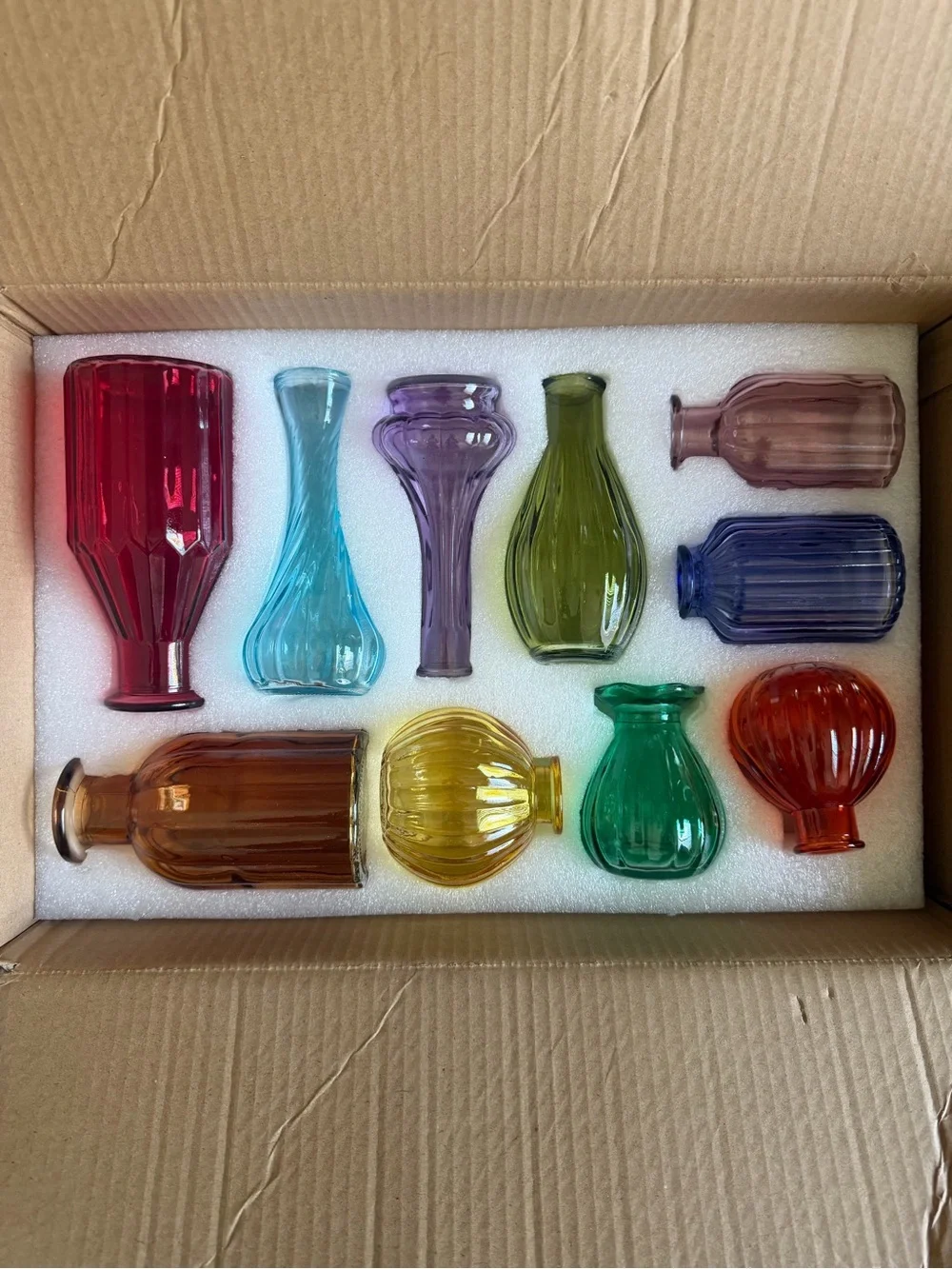 Colorful Glass Bud Vase Set of 12 Multicolored