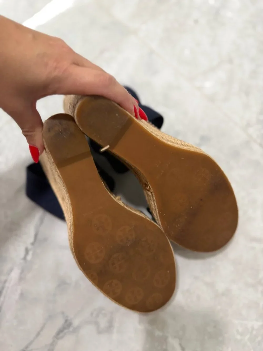 Tory Burch Navy Elastic Espadrille Wedge Size 9.5